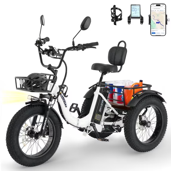 Skeri Electric Tricycle for Adults, 750W(Peak 1350W) Motor, 48V13Ah Battery, 20"x4" Folding Fat Tire 3-Wheel Electric Trike, 20MPH, Hydraulic Brakes, Rear Basket & Differential, UL2849