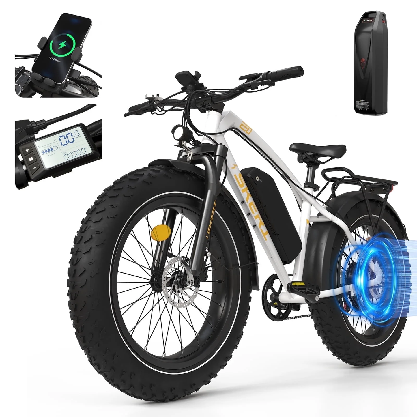 Skeri Electric Bike, 26"x4.0" Fat Tire E Bike, 500W (Peak 1000) Motor, 48V 15.6Ah Removable Electric Bike for Adults, 60 Miles & 25 mph, Electric Bicycle with 7 Speed and Front Suspension