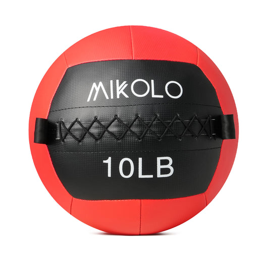Mikolo Fitness 10LB Wall Ball, Soft Leather Medicine Ball, Red Weighted Wall Ball with Non-Slip Grip, Full Body Dynamic Exercise Med Ball, Core Fitness, Strength Training, Conditioning Workouts