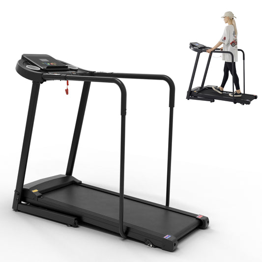 Syedee Walking Treadmill with Long Handrail, Recovery Walking Machine with Heart Monitor & Safety Locker, Foldable Jogging Machine with LCD Display Screen