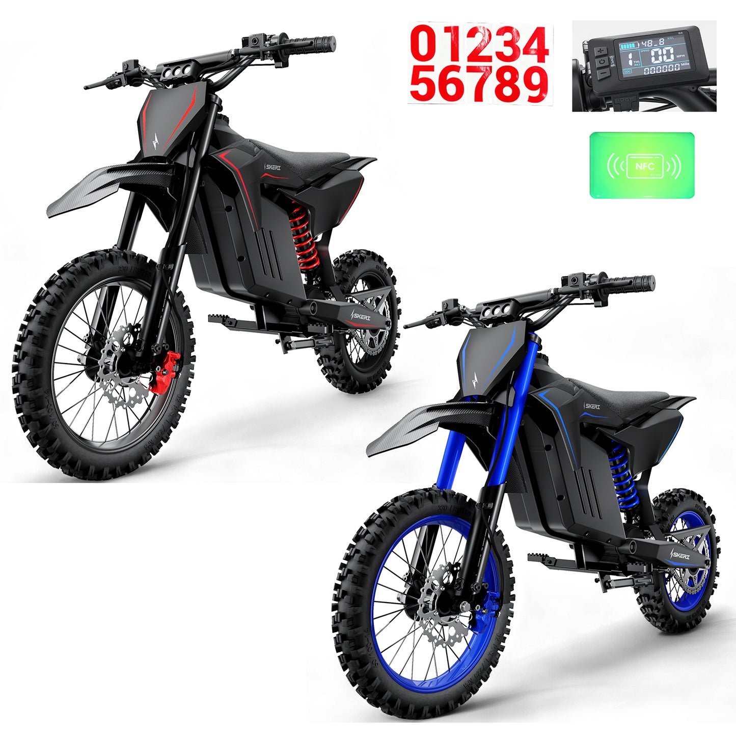Skeri Electric-Bike for Teens Adults, 14"/12" Fat Tire 2000W (Peak 3200W) Electric-Motorcycle with 48V 21AH Battery E-bike 39MPH Hydraulic Brakes Mountain Off-Road EBike Fit Age 13+