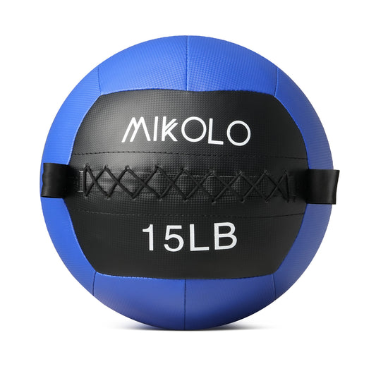 Mikolo Fitness 15LB Wall Ball, Soft Leather Medicine Ball, Blue Weighted Wall Ball with Non-Slip Grip, Full Body Dynamic Exercise Med Ball, Core Fitness, Strength Training, Conditioning Workouts
