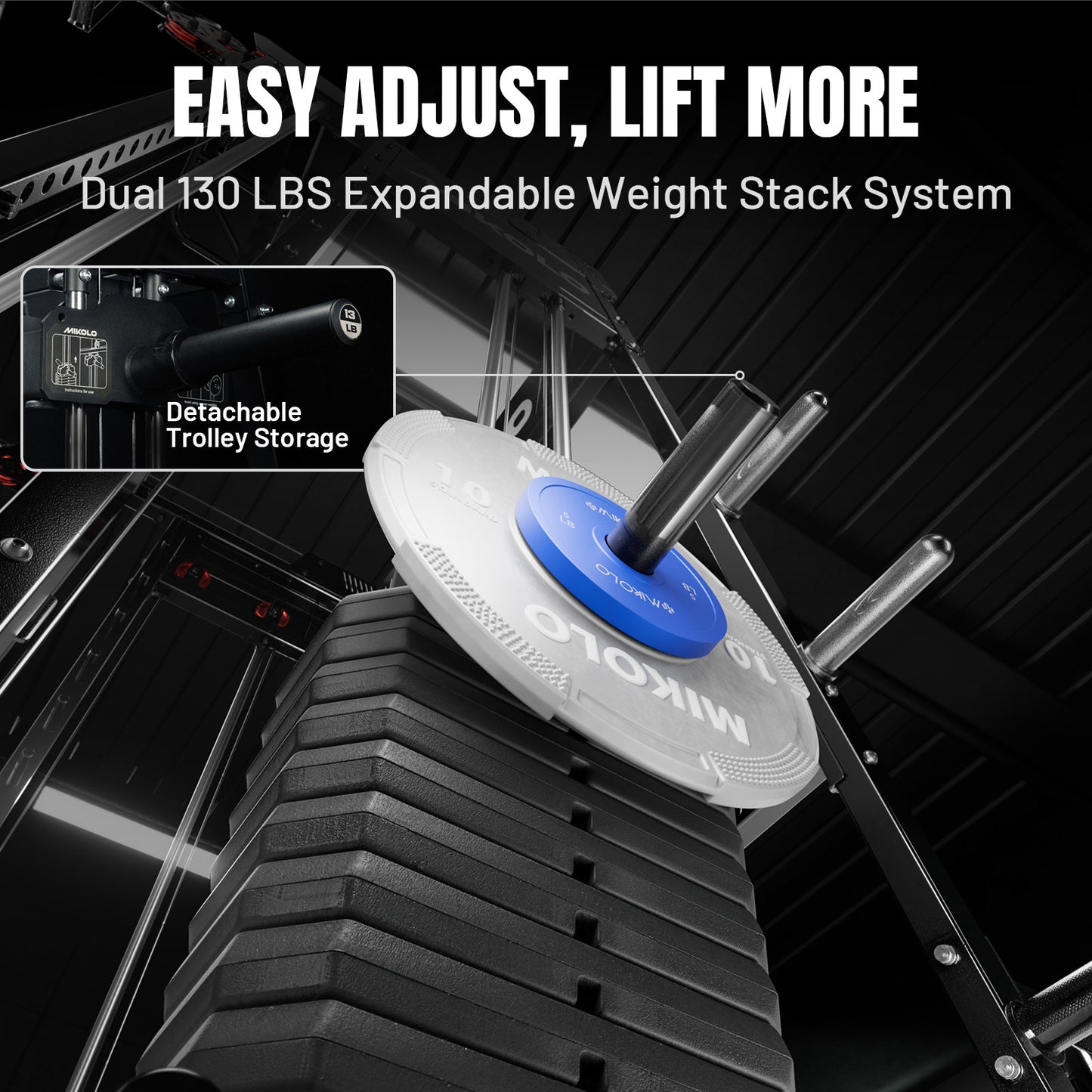 Mikolo M4 2.0 Smith Machine, 2200lbs Squat Rack with LAT-Pull Down System & Cable Crossover Machine, Training Equipment with Leg Hold-Down Attachment