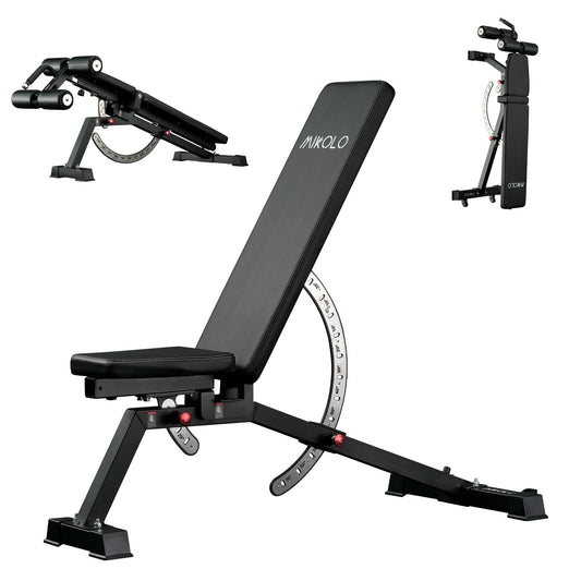 Mikolo 15-Position FID Adjustable Weight Bench, Adjustable Workout Bench with 1200LBS Weight Capacity, Vertical Storage Space-Saving Exercise Bench with Detachable Leg Supportfor Home Gym