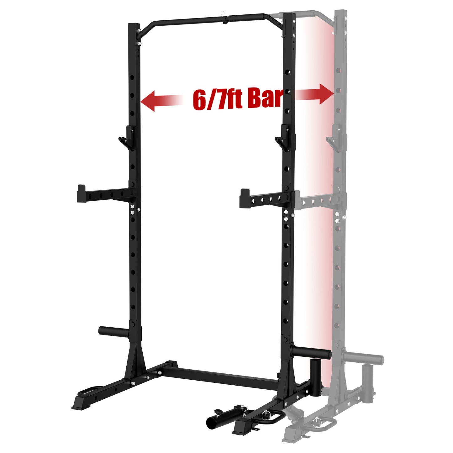 Mikolo Power Rack with Pull-Up Bar, Multi-Functional Half Squat Rack with Land Mine,Adjustable Width, Suitable for 6/ 7FT Barbell for Home Gym