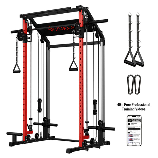 Mikolo Compact Smith Machine with Functional Trainer, Pull-up Station, Band Pegs, 1400 LBS Multifunctional Smith Machine Home Gym