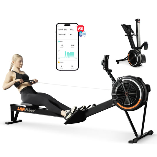 Syedee Indoor Rowing Machine for Home, Adjustable Air Resistance, Performance Monitor, Ergonomic Comfort Seat, Device Holder & Easy Storage, Lava Flow Series