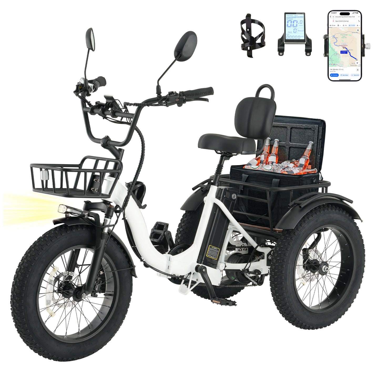 Skeri Electric Tricycle for Adults, 750W(Peak 1350W) Motor, 48V13Ah Battery, 20"x4" Folding Fat Tire 3-Wheel Electric Trike, 20MPH, Hydraulic Brakes, Rear Basket & Differential