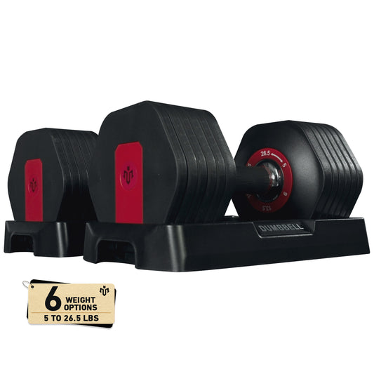 Mikolo Adjustable Dumbbells Set of 2, 1-Sec Adjustable Weights Dumbbells Set, 5LB - 26.5LB 6 in 1 Free Dumbbell with Anti-Slip Texture Handle, Weight Set For Home Gym