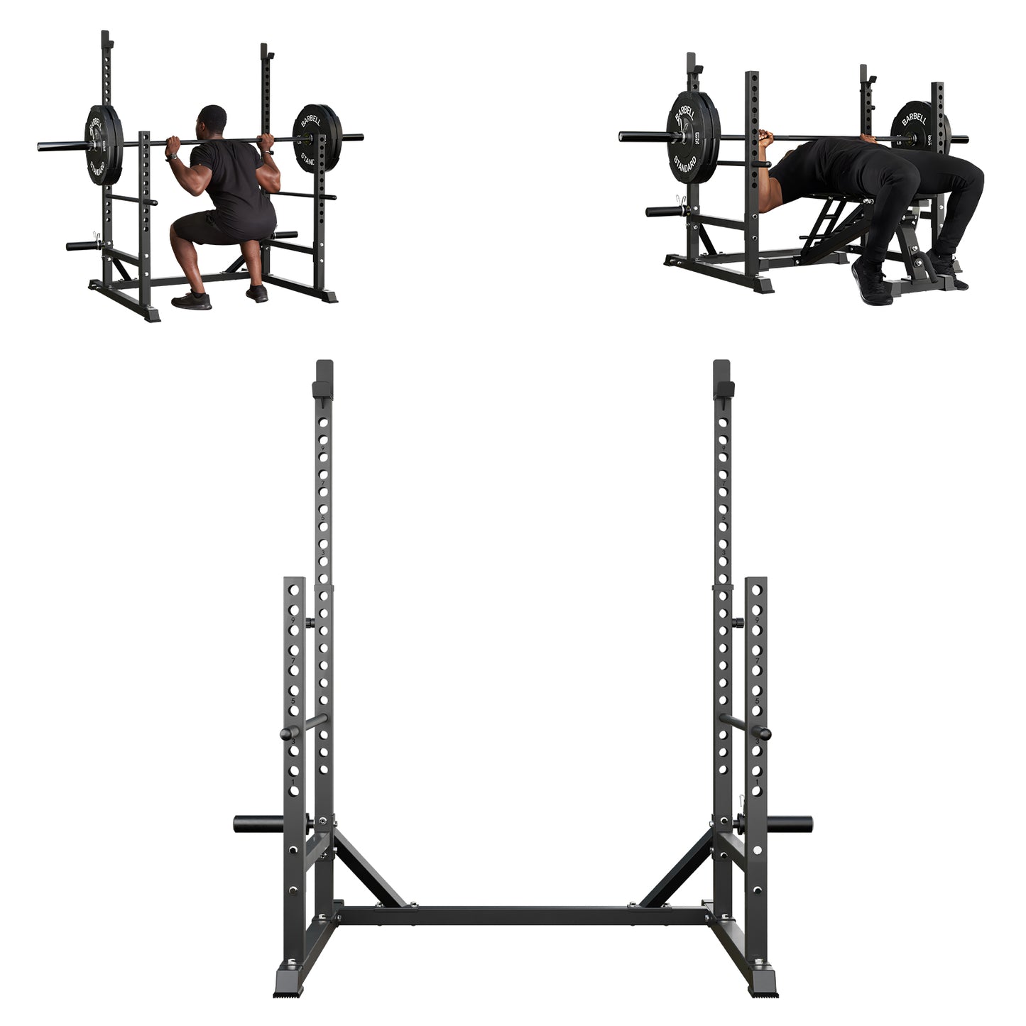 Mikolo Squat Rack, Multi-Functional Barbell Rack , Adjustable Bench Press Rack with 600 lbs Weight Capacity,Squat Cage