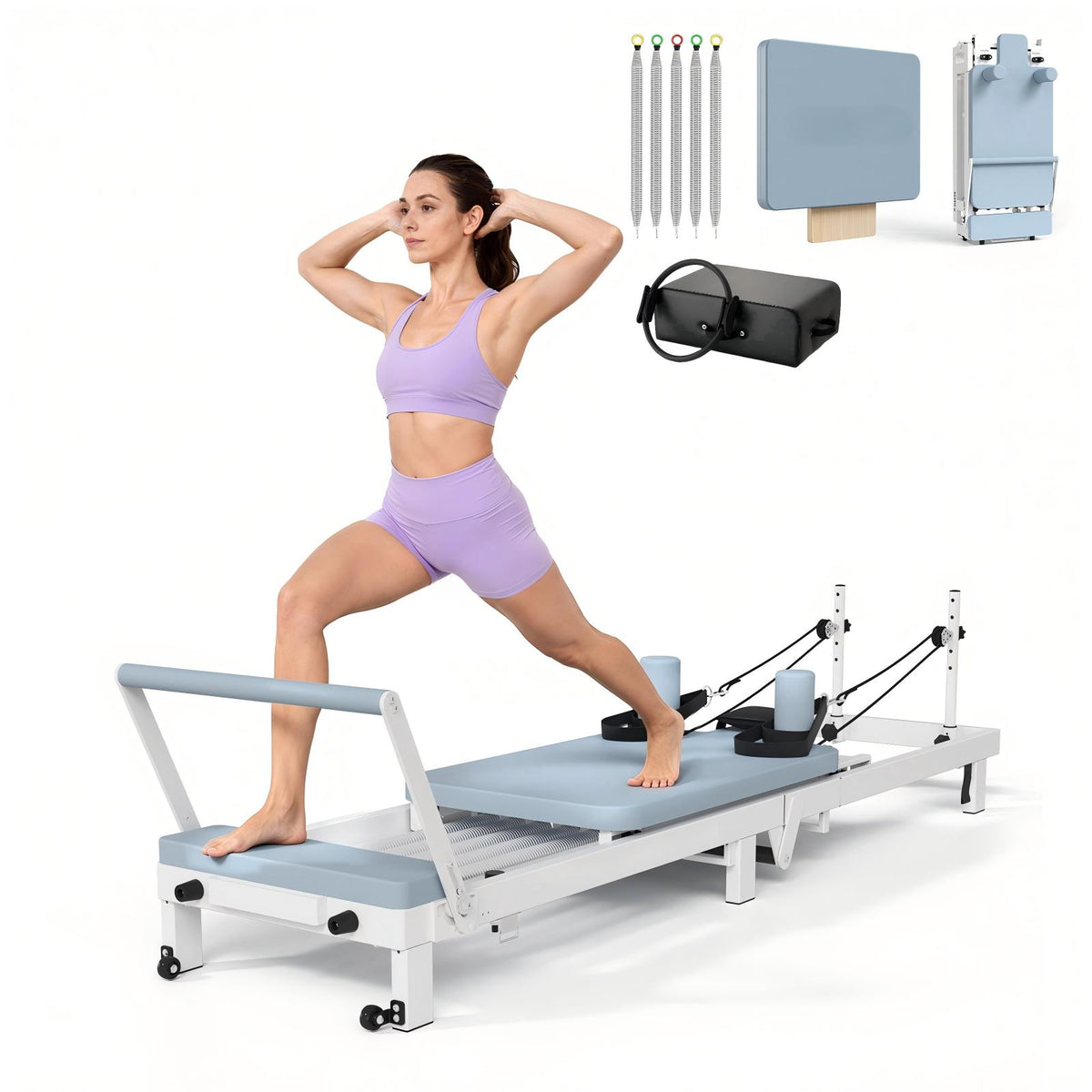 Paeta 86.6” Foldable Pilates Reformer,Pilates Machine Suitable For Height Over 5'7 '',Pilates Exercise Equipment with Jump Board for Home Gym,110lbs resistance 5 Springs