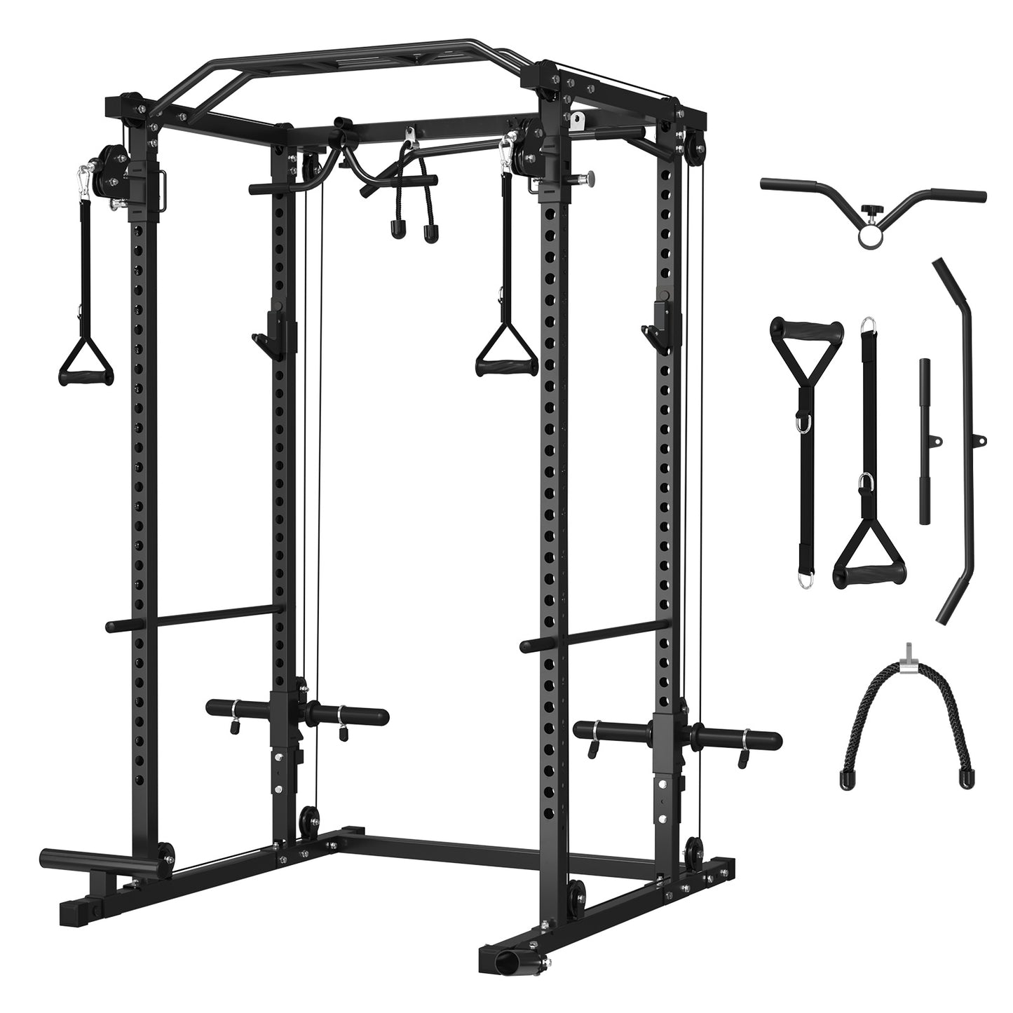 Mikolo Power Cage, Squat Rack, Dual Pulley Cable Crossover System, Multi-function Free Weight Home Gym Workout Machine with Strength Training Attachments