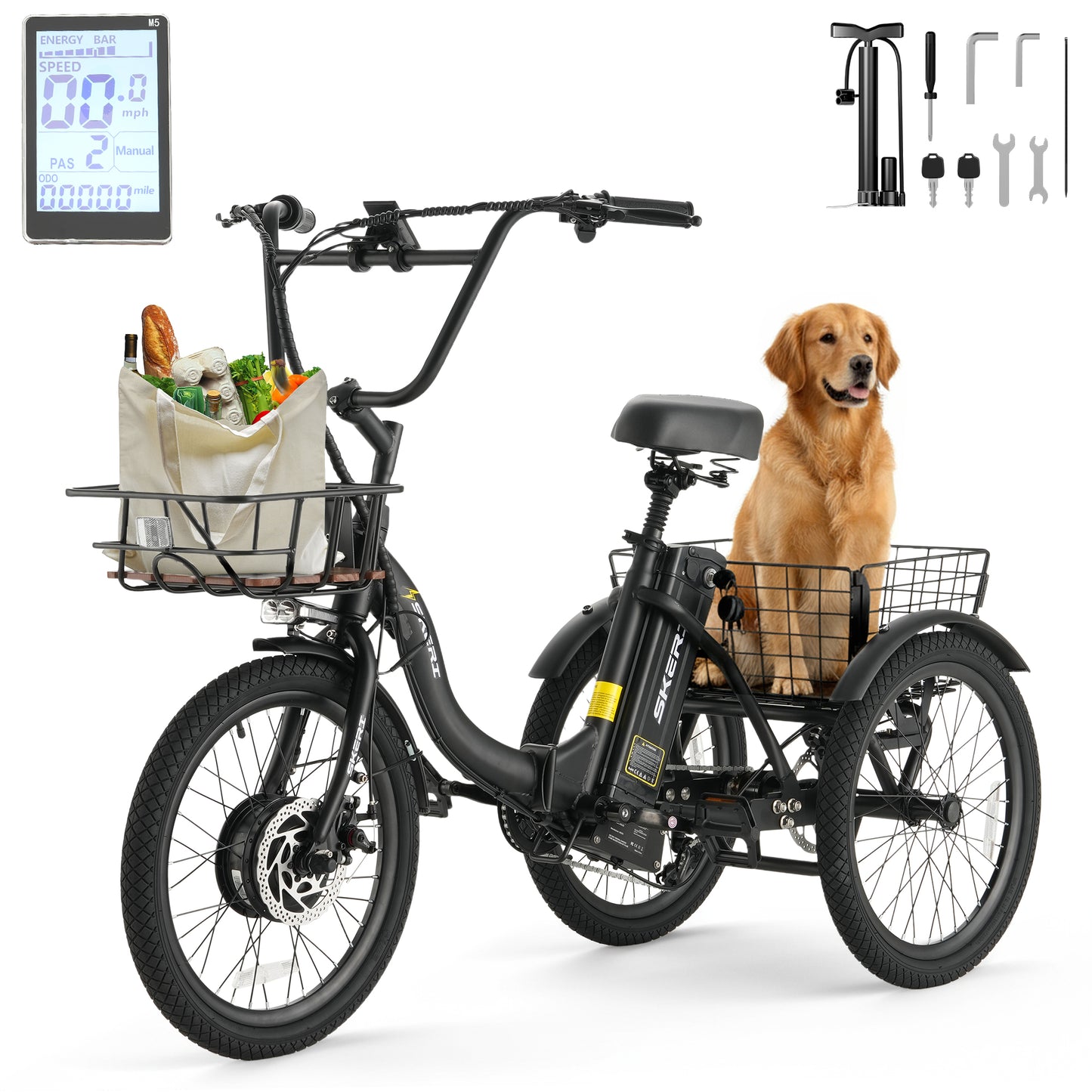 Skeri Electric Scooter Tricycle for Adults, 20” Folding Electric Trike,3 Wheels Electric Scooter Bicycle, Peak 1000W Step-Thru Etrike with 48V 20AH UL2849 Removable Battery and Large Basket