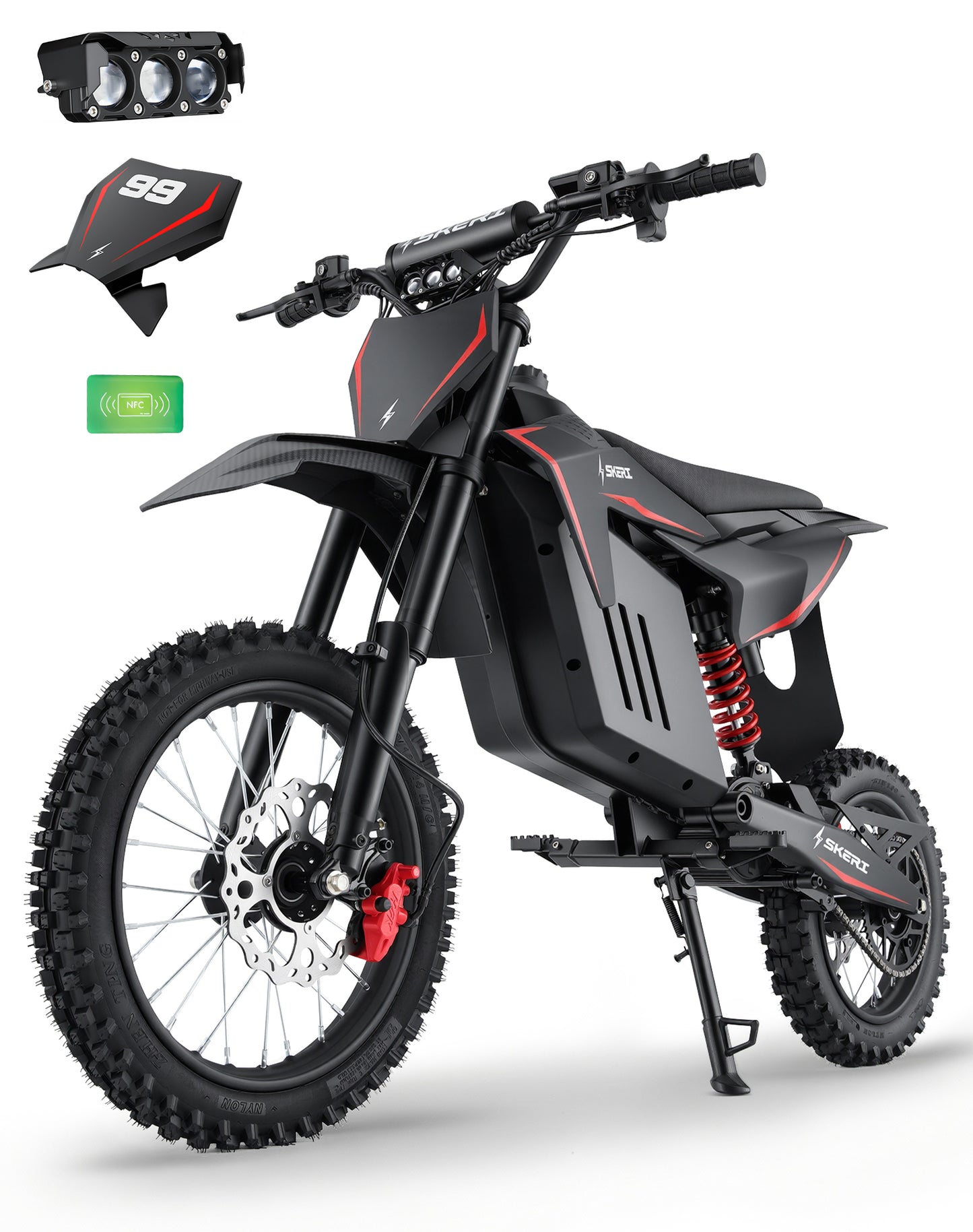 Skeri Electric-Bike for Teens Adults, 14"/12" Fat Tire 2000W (Peak 3200W) Electric-Motorcycle with 48V 21AH Battery Red Ebike 39MPH Hydraulic Brakes Mountain Off-Road EBike Fit Age 13+