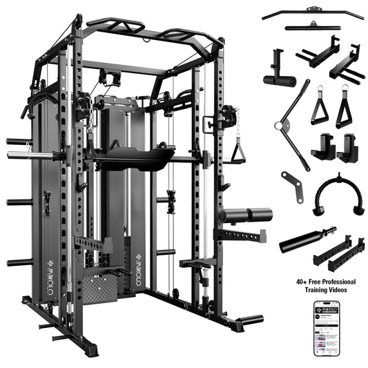 MIKOLO Functional Trainer & Smith Machine, 2×2"Uprights (33 Holes), Dual 132LBS Weight Stack, Dual High/Low Cables