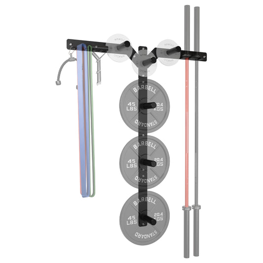 Mikolo 6 Pegs & 5 Barbell Storage Racks Load Up to 850 LBS - Wall Mounted Weight Plate Tree & Barbell Holder