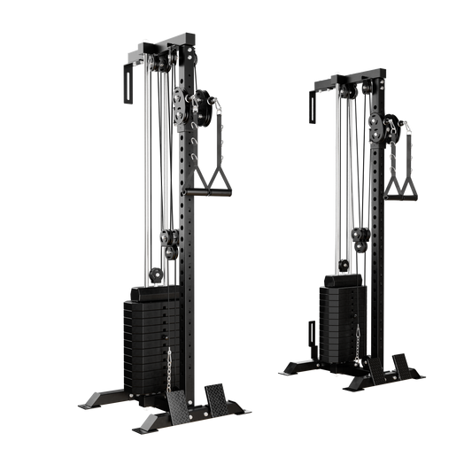 Mikolo Cable Tower Squat Stands, Wall Mounted Pulley Tower with 200LBS Weight Stack,Lat Pull Down Machine with Aluminium Pulley for Home Gym.
