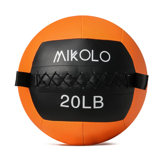 Mikolo Fitness 20LB Wall Ball, Soft Leather Medicine Ball, Orange Weighted Wall Ball with Non-Slip Grip, Full Body Dynamic Exercise Med Ball, Core Fitness, Strength Training, Conditioning Workouts