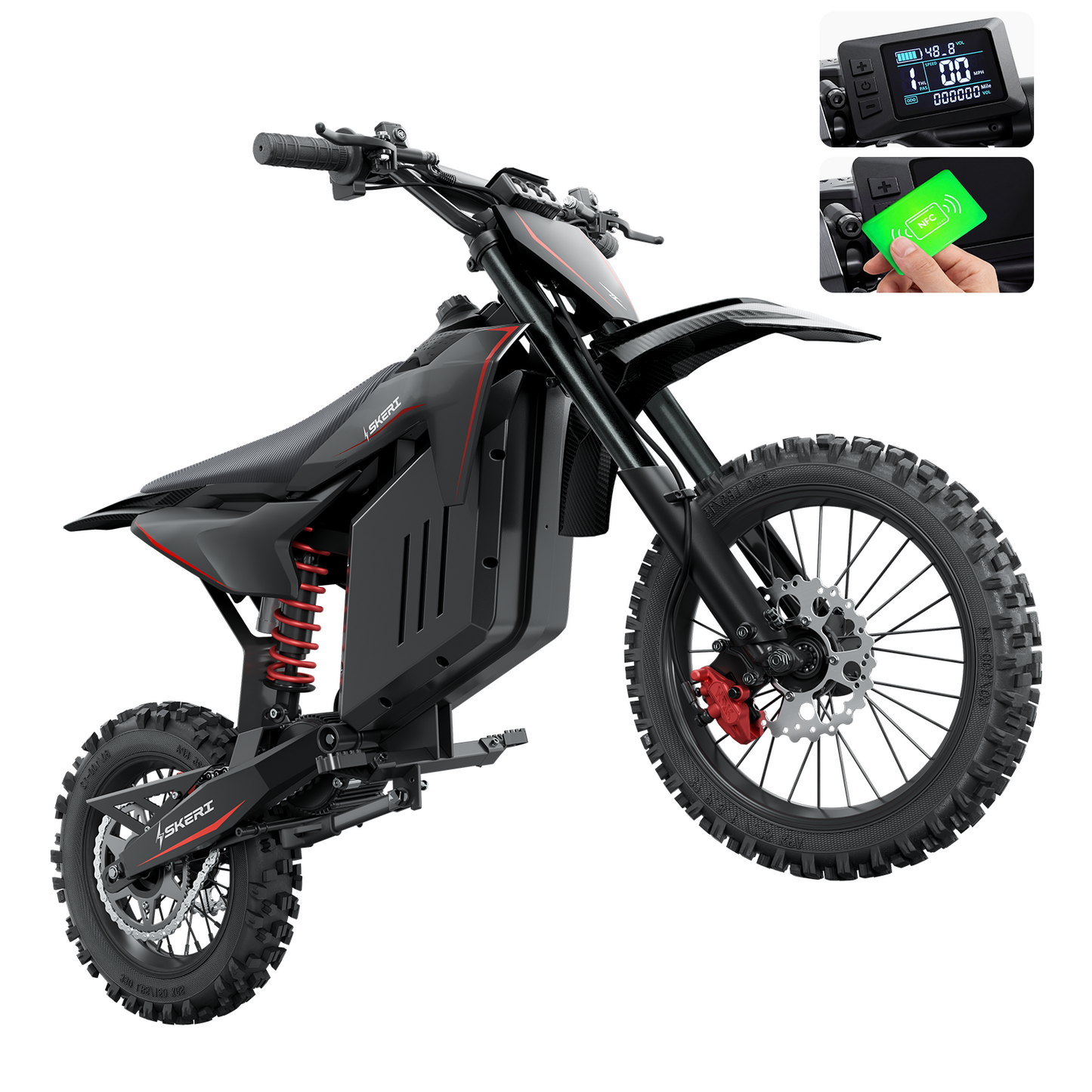 Skeri Electric Dirt Bike for Teens Adults, 14"/12" Fat Tire 2000W (Peak 3200W) 48V 21AH Battery 37MPH Hydraulic off-Road Age 13+ Black