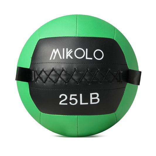 Mikolo Fitness 25LB Wall Ball, Soft Leather Medicine Ball, Green Weighted Wall Ball with Non-Slip Grip, Full Body Dynamic Exercise Med Ball, Core Fitness, Strength Training, Conditioning Workouts