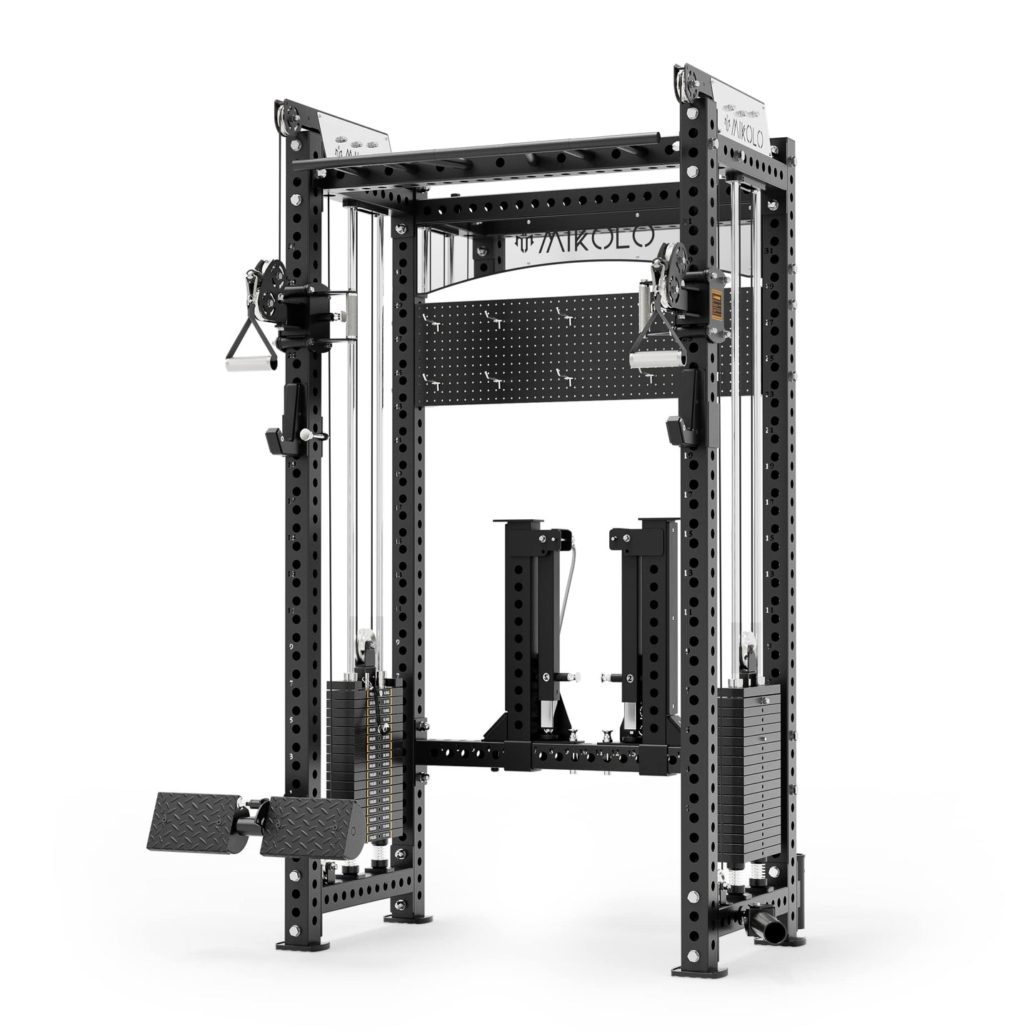 Mikolo Smith Machine, All-in-One Power Rack Cage with Weight Stack, 2000LBS Power Cage Squat Rack with Smith Bar, Dual Pulley Cable Crossover System for Home gym