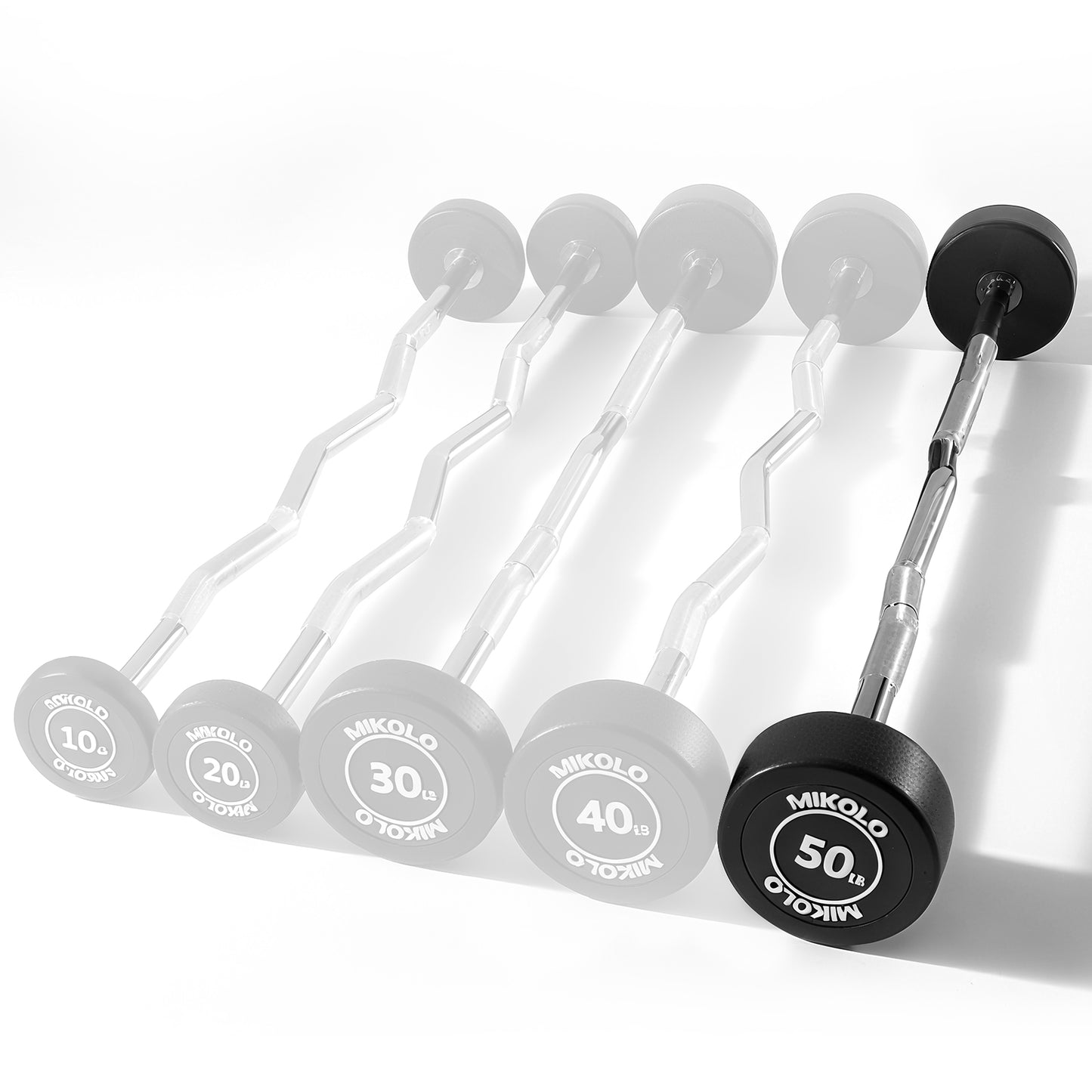 Mikolo Rubber Coated Fixed Weight EZ Curl Barbell, Pre-Loaded Weights EZ Curl Solid Steel Barbells, Weighted Bar for Weightlifting Exercise (50LBS)