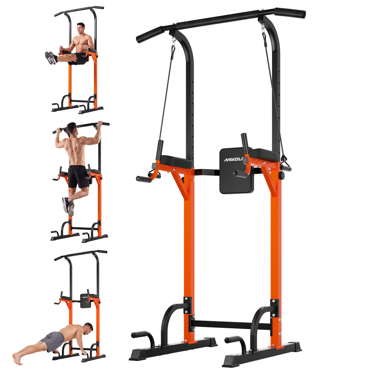 Mikolo Multifunction Power Tower, Dip Station Pull Up Bar with Adjustable Backrest for Home Gym Strength Training,Home Gym Equipment