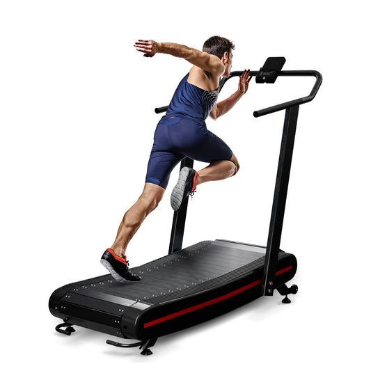 Syedee Premium Portable Curved Manual Treadmill, Motorless Treadmill for Marathon, Air Running with Digital Monitor, Handlebar and Non-Slip Belt, Treadmill for Home Gym, Cardio Equipment
