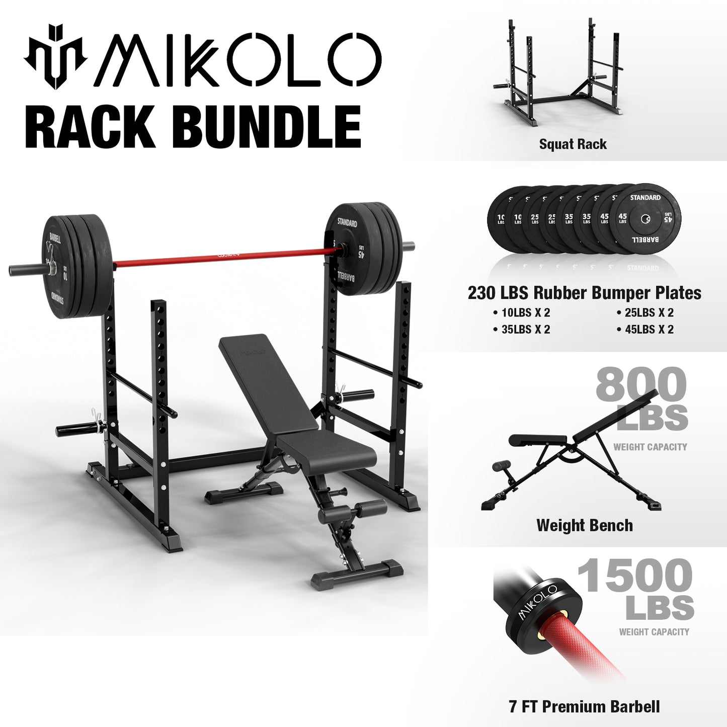Mikolo Squat Rack, Multi-Functional Barbell Rack , Adjustable Bench Press Rack with 600 LBS Weight Capacity,Squat Cage