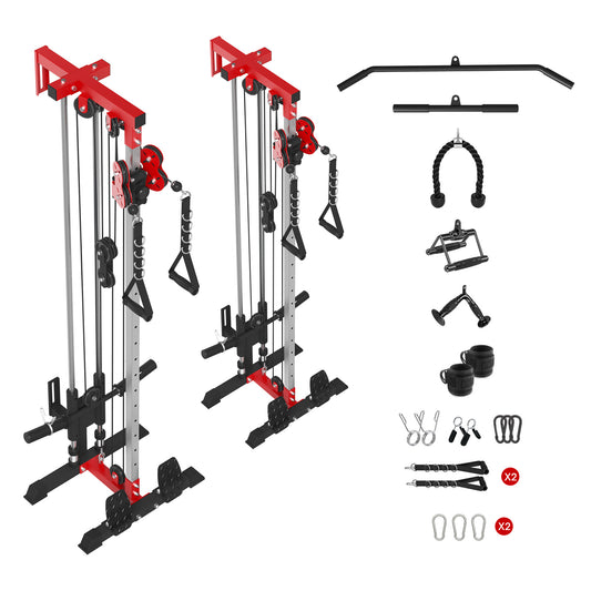 Mikolo Cable Crossover Machine, Lat Pull Down Machine, Wall Mounted Pulley Tower functional trainer with Adjustable 26 Positions Dual Pulley System, Lat Pulldown Cable Training for Home Gym Fitness