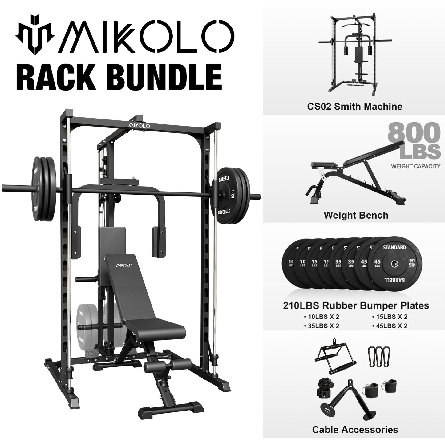 Mikolo  Smith Machine,1000LBS Power Rack With Pec Deck and Lat Pull Down System, Multi-Function Squat Rack Cage For Home Gym