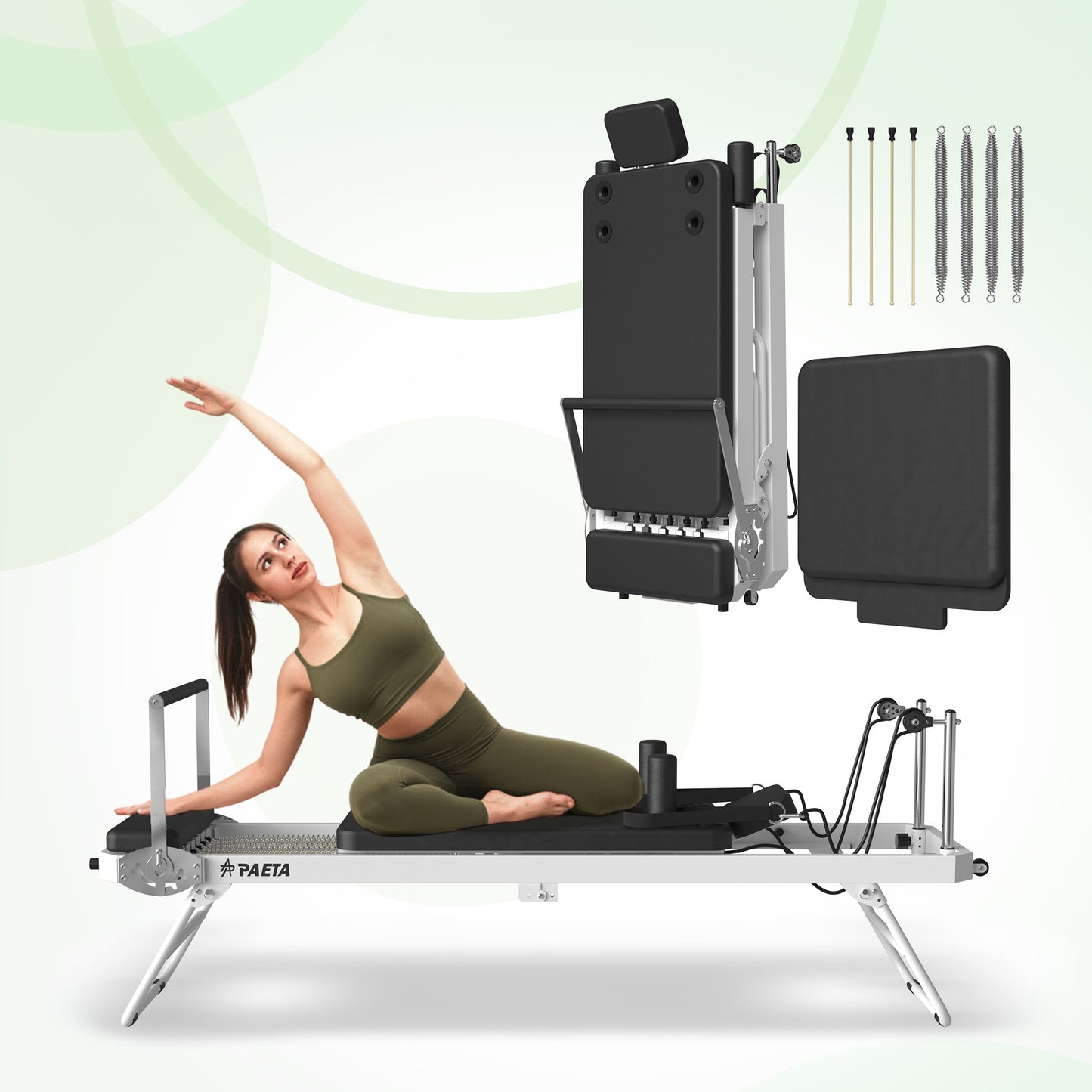Syedee Foldable Pilates Equipment for Home Workouts,Balanced Body Pilates Reformer Machine for Home and Gym, Pilates Exercise Equipment with Jump Board, 220lbs resistance 5 Springs