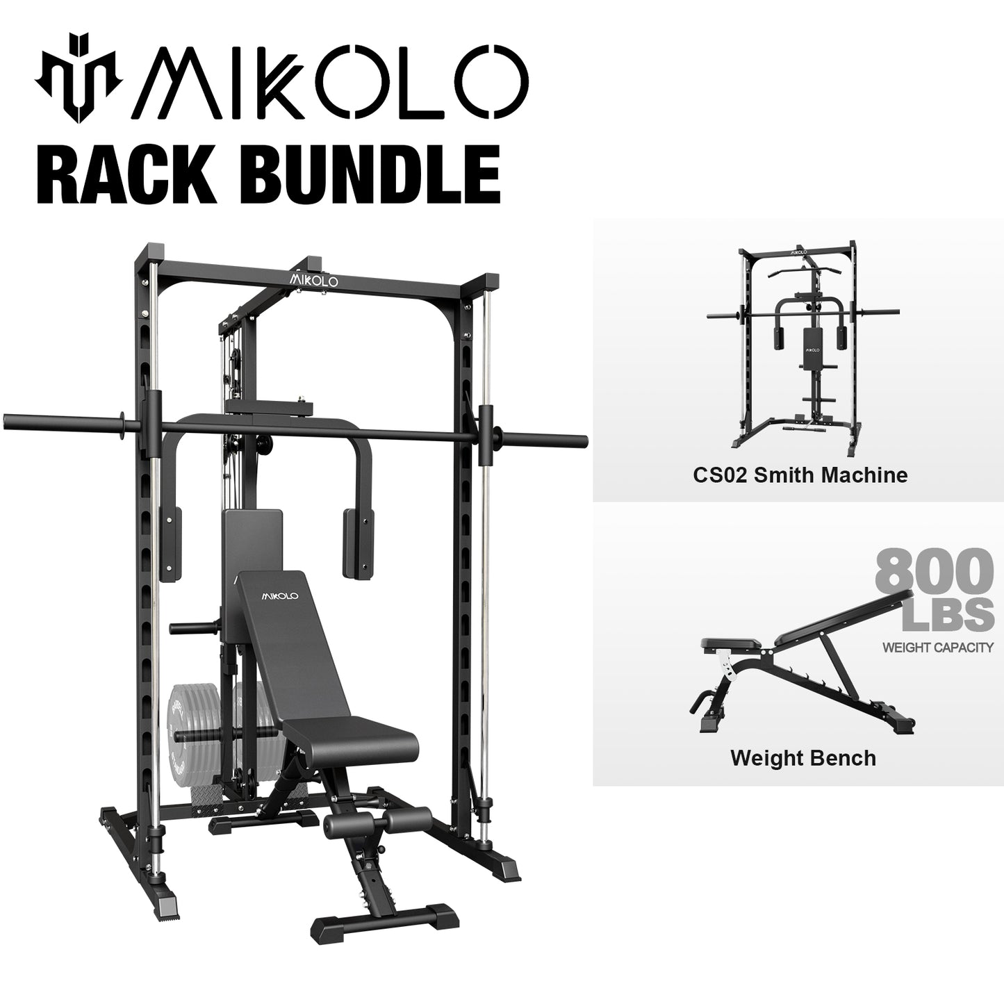 Mikolo  Smith Machine,1000LBS Power Rack With Pec Deck and Lat Pull Down System, Multi-Function Squat Rack Cage For Home Gym