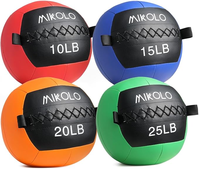 Mikolo Fitness LB Wall Ball, Soft Leather Medicine Ball, Red Weighted Wall Ball with Non-Slip Grip, Full Body Dynamic Exercise Med Ball, Core Fitness, Strength Training, Conditioning Workouts