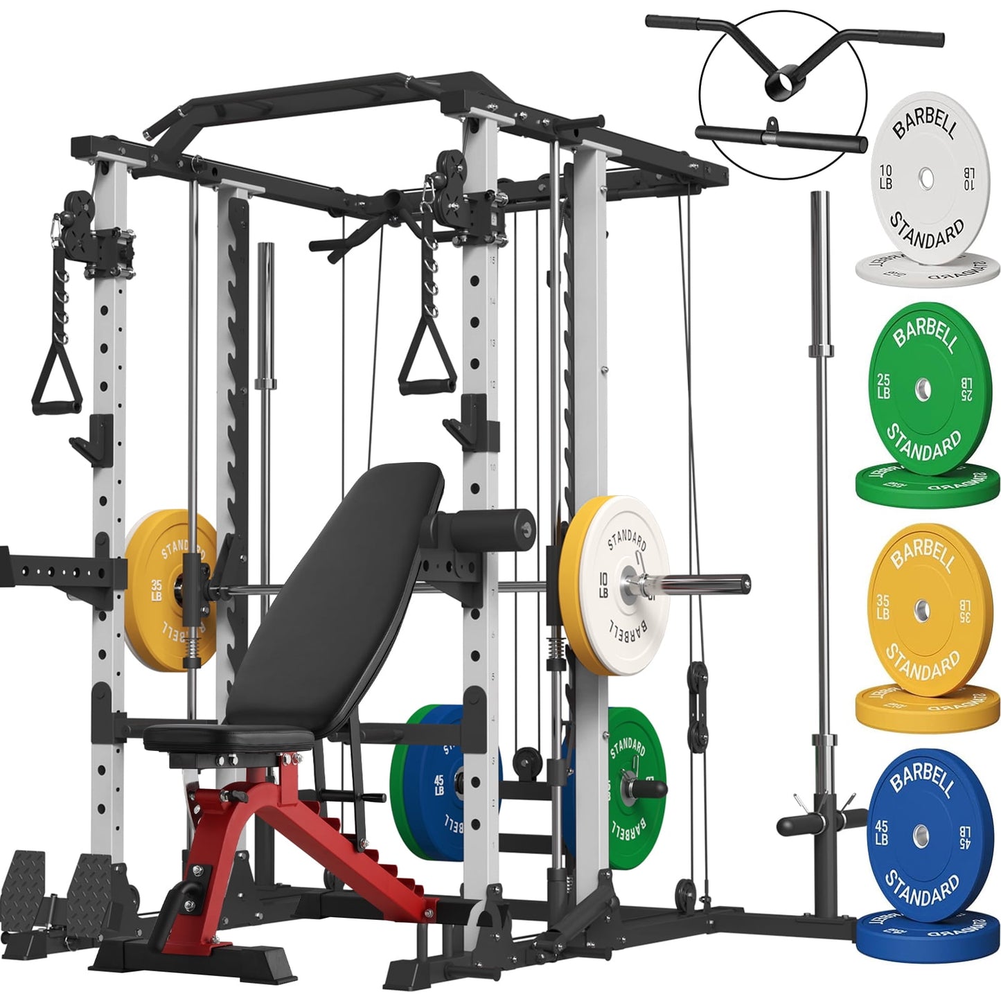 ER KANG Smith Machine Home Gym, 2100LBS Smith Rack with Cable Crossover, 800LBS Weight Bench and 230 lbs Weight Plate, Home Gym Equipment