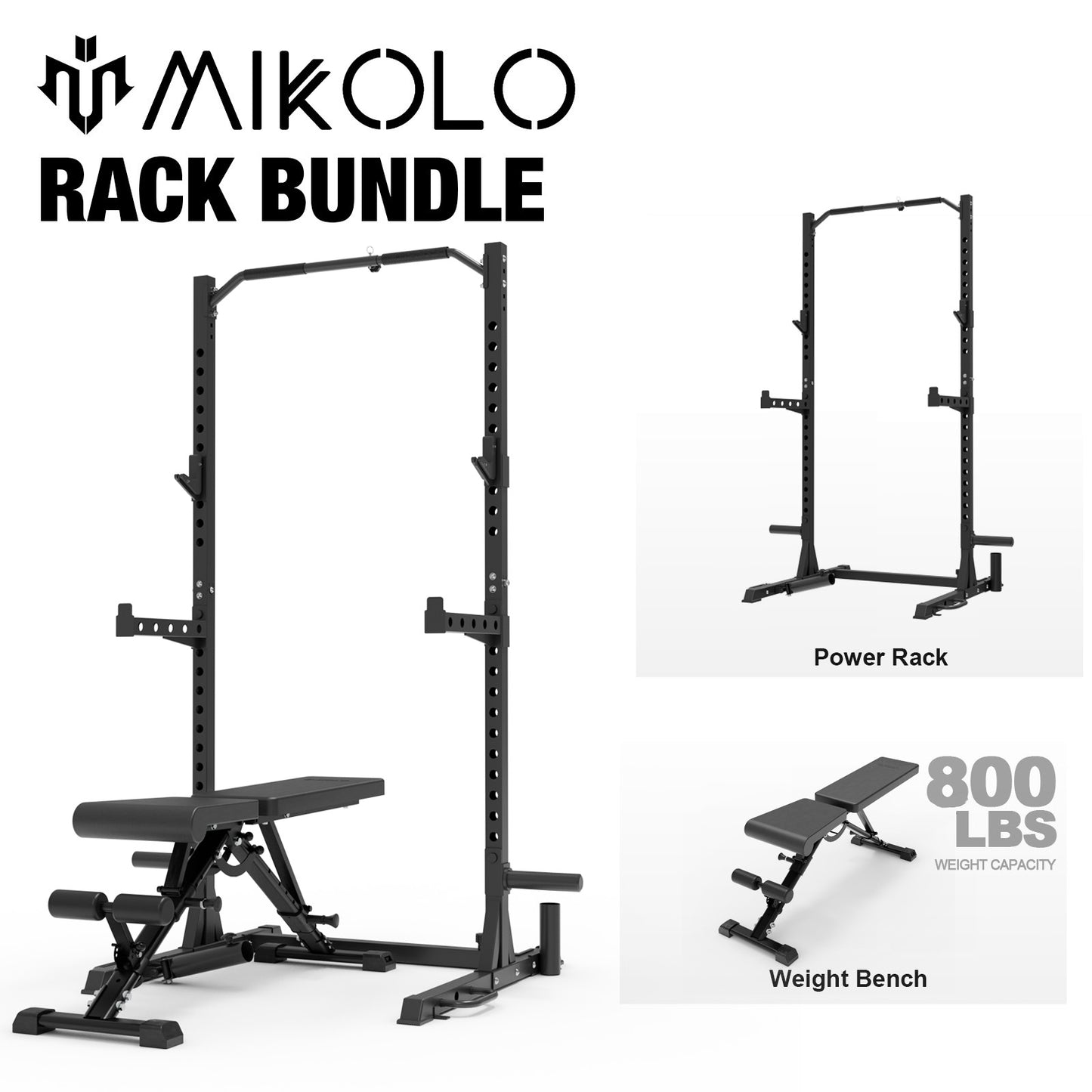 Mikolo Power Rack with Pull-Up Bar, Multi-Functional Half Squat Rack with Land Mine,Adjustable Width, Suitable for 6/ 7FT Barbell for Home Gym