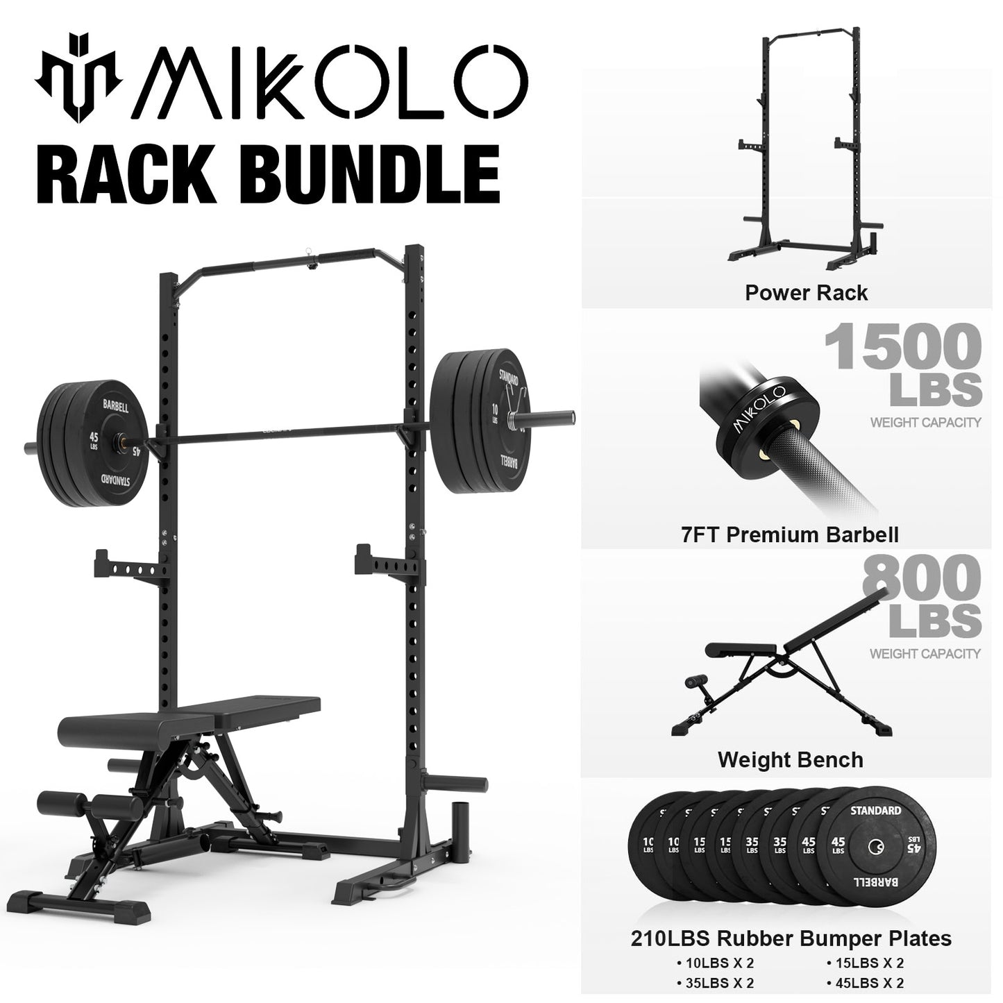 Mikolo Power Rack with Pull-Up Bar, Multi-Functional Half Squat Rack with Land Mine,Adjustable Width, Suitable for 6/ 7FT Barbell for Home Gym