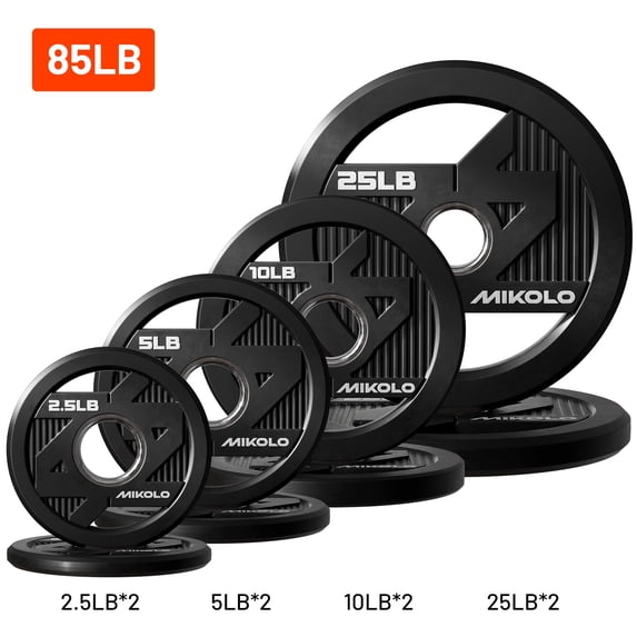 Mikolo Olympic Weight Plates, 2-Inch Rubber Coated Weight Plates with Steel Insert, Durable Barbell Plates for Strength Training & Home Gym Workouts, Includes 2.5LB Pair