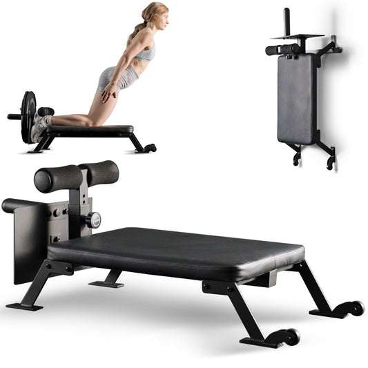 Syedee Nordic Curl Workout Bench - Home Gym Hamstring Curl Machine & Glute Bench with Transport Wheels - Works with 1" & 2" Olympic Weight Plates - Durable Padding, Construction