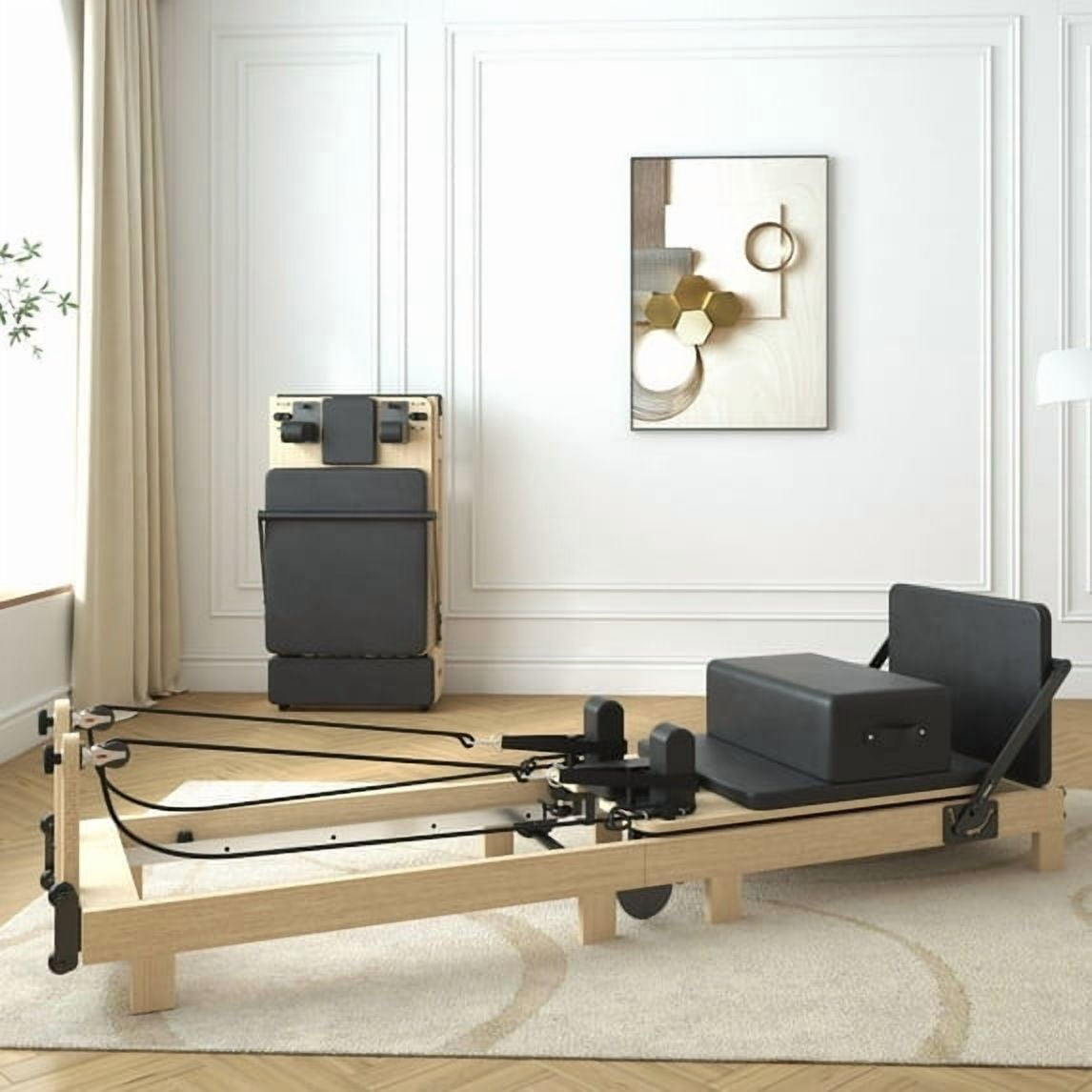 Paeta Pilates Reformer Machine, Wood Pilates Machine Bed Yoga Exercise Strength Training Equipment for Home Workout