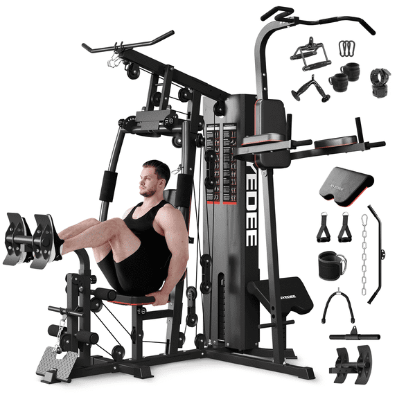 Syedee Home Gym Station, Workout Station with 150LBS Weight Stack, Home Gym Equipment for All Body Training.