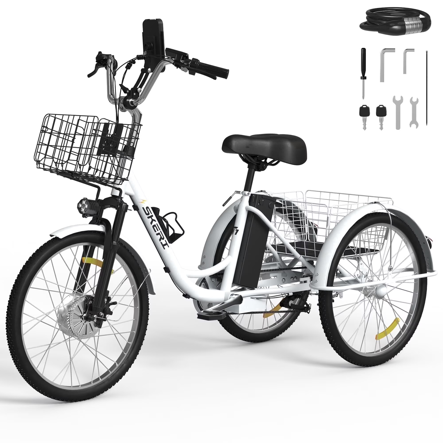 SKERI Electric Tricycle for Adults, Black Electric Trike Motorized Three Wheel Electric Bicycle, 350W 48V Adult Electric Tricycle with 7 Speeds and Large Basket