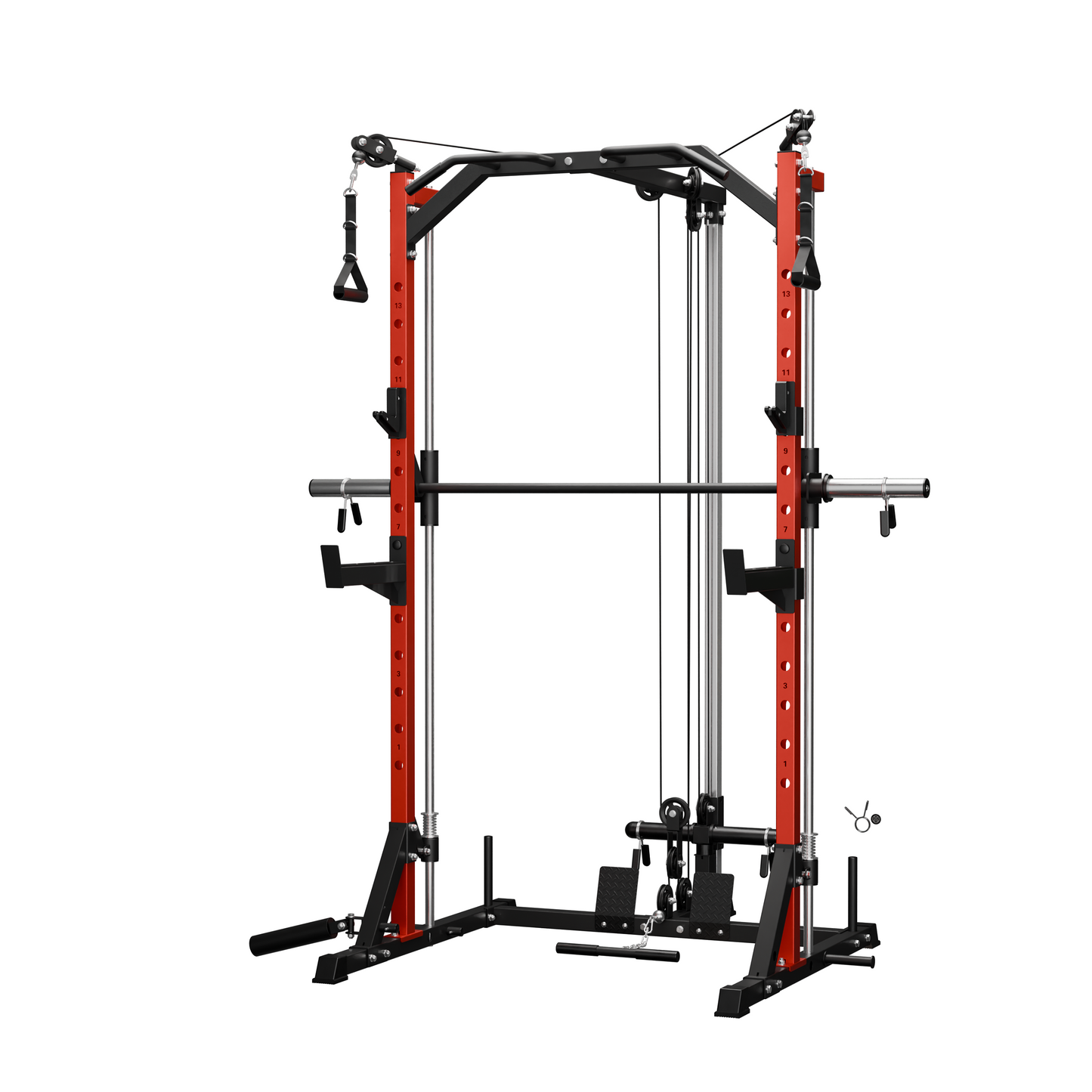 Mikolo Compact 6-IN-1 Smith Machine With Cable Crossover System, 1000LBS Multi-Functional Squat Rack, Workout Station with Weight Bar, Bend Peg and Other Functional Attachments