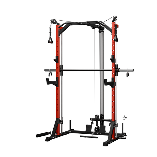 Mikolo Compact 6-IN-1 Smith Machine With Cable Crossover System, 1000LBS Multi-Functional Squat Rack, Workout Station with Weight Bar, Bend Peg and Other Functional Attachments