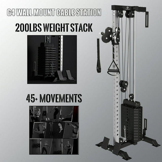 Mikolo Wall Mount Cable Machine Tower with 200LBS Weight Stack,27 Positions Adjustable Dual Pulleys Cable Crossover Machine For Home Gym