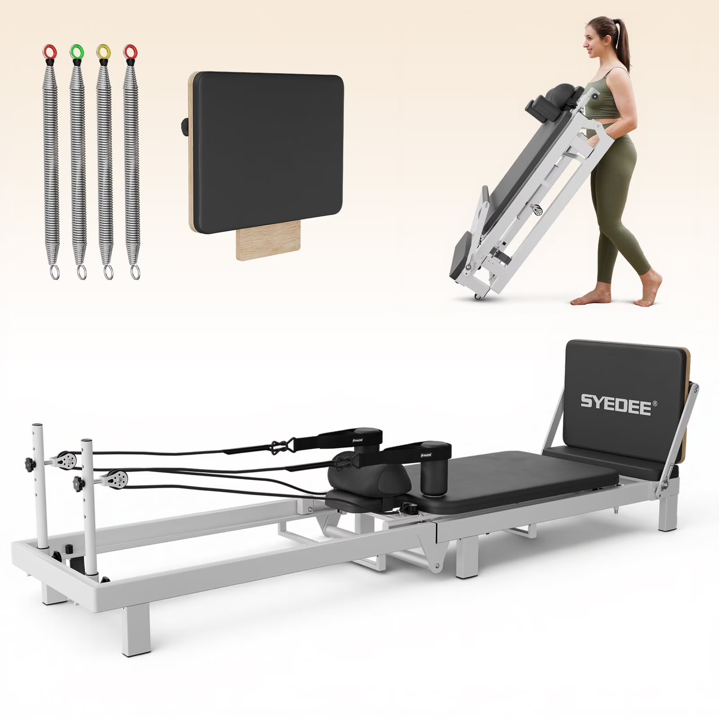 Syedee Foldable Pilates Reformer Machine, Pilates Equipment with Pilate Box Sets for Home Gym, Pilates Exercise Equipment with Jump Board, 110lbs High Resistance