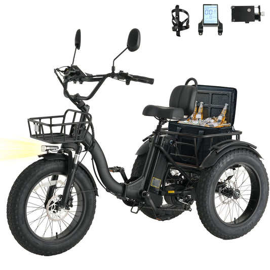 Skeri Electric Tricycle for Adults, 750W(Peak 1350W) Motor, 48V13Ah Battery, 20"x4" Folding Fat Tire 3-Wheel Electric Trike, 20MPH, Hydraulic Brakes, Rear Basket & Differential