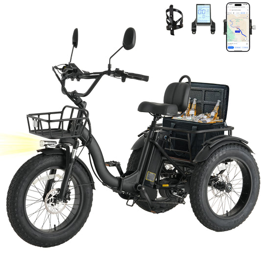 Skeri Electric Tricycle for Adults, 750W(Peak 1350W) Motor, 48V13Ah Battery, 20"x4" Folding Fat Tire 3-Wheel Electric Trike, 20MPH, Hydraulic Brakes, Rear Basket & Differential