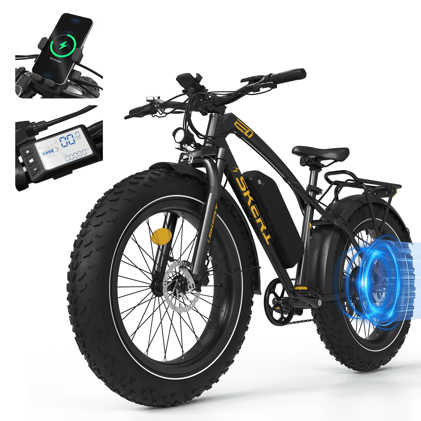 Skeri Electric Bike, 26"x4.0" Fat Tire E Bike, 500W (Peak 1000) Motor, 48V 15.6Ah Removable Electric Bike for Adults, 60 Miles & 25 mph, Electric Bicycle with 7 Speed and Front Suspension
