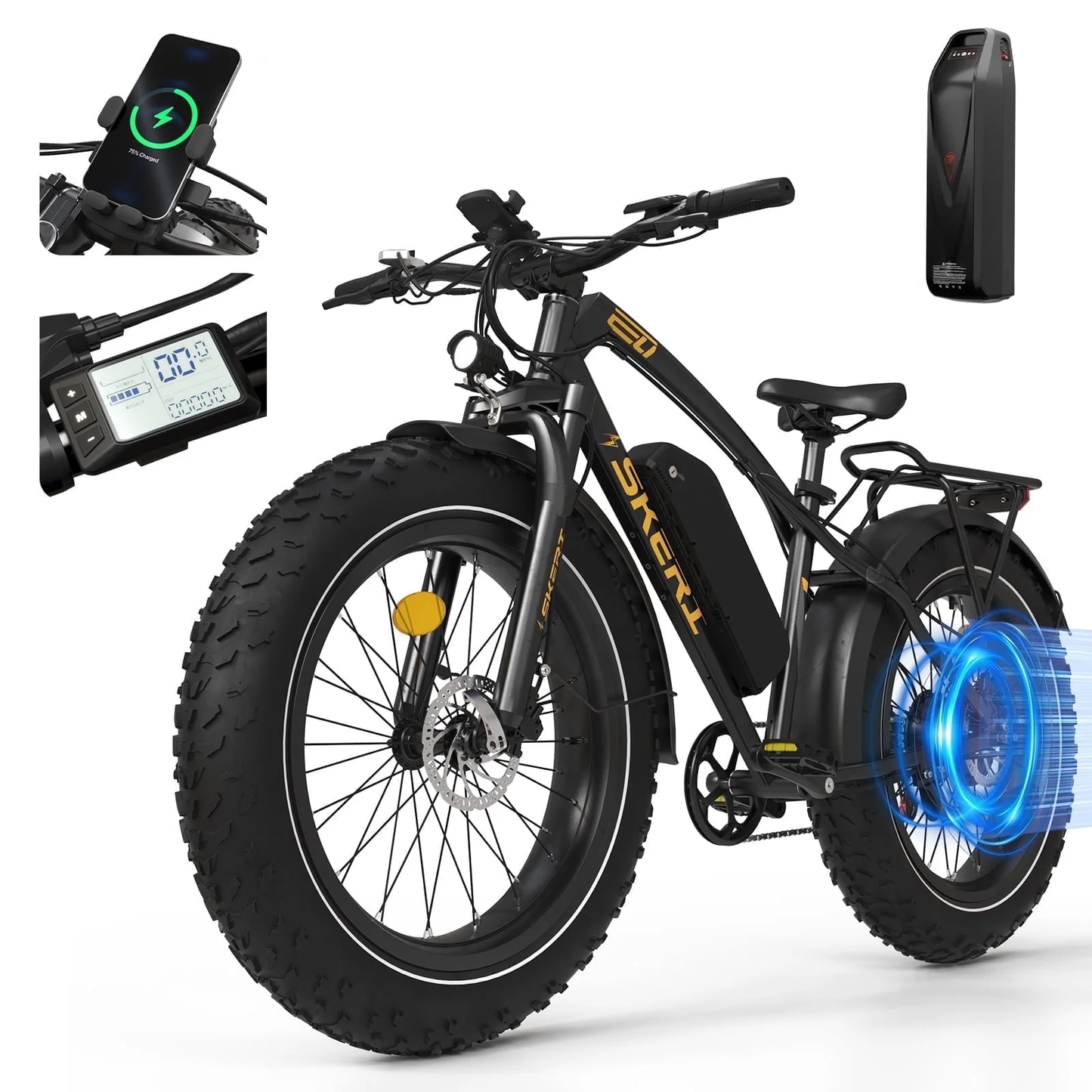 Skeri Electric Bike, 26"x4.0" Fat Tire E Bike, 500W (Peak 1000) Motor, 48V 15.6Ah Removable Electric Bike for Adults, 60 Miles & 25 mph, Electric Bicycle with 7 Speed and Front Suspension
